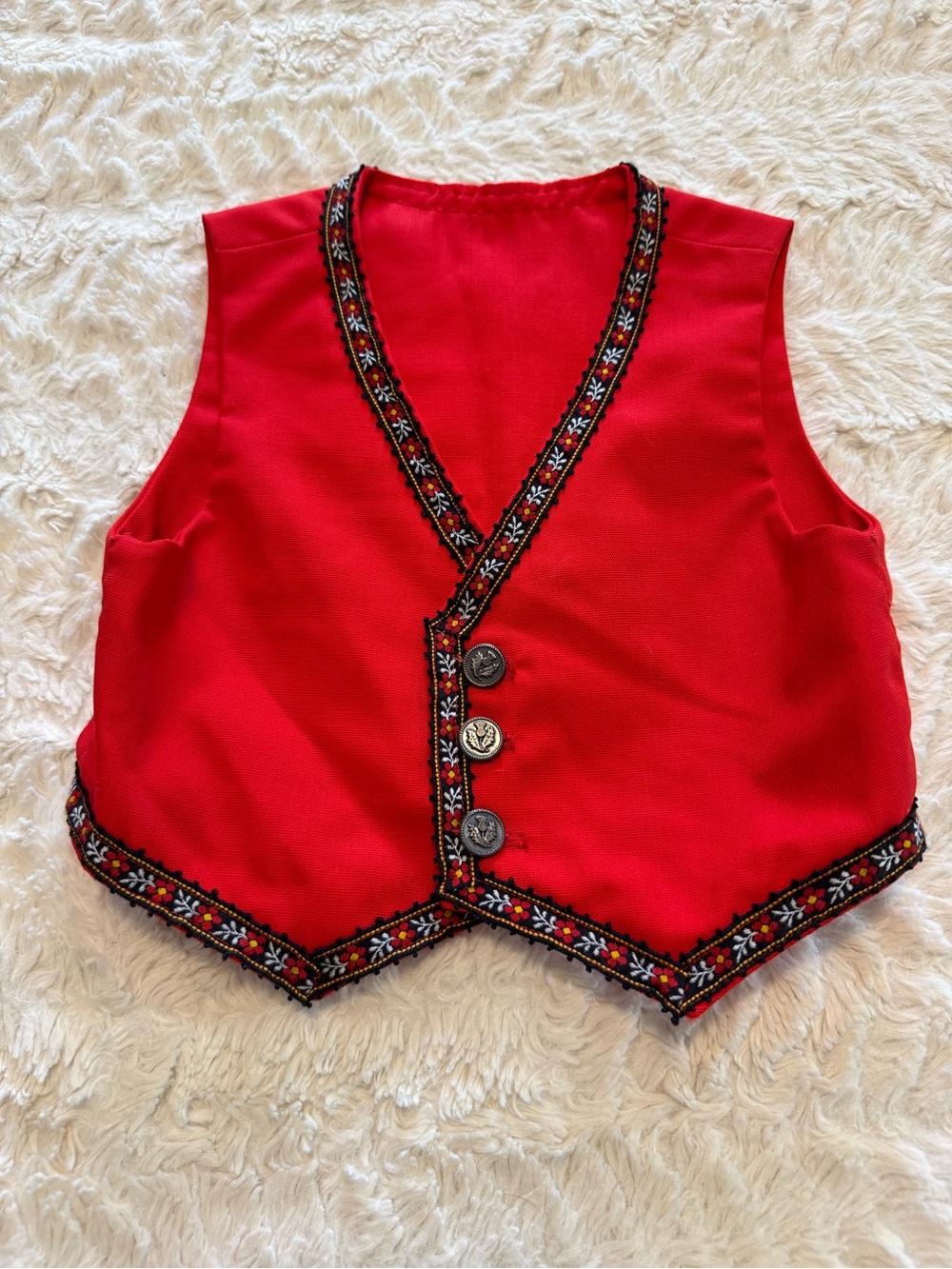 Vintage Kids Folk Costume Vest Red Embroidered Toddler 3T 4T Halloween drindle